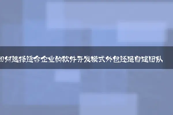 如何选择适合企业的软件开发模式外包还是自建团队